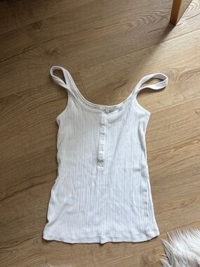 Vince White Ribbed Henley Tank - Women's Sleeveless Top